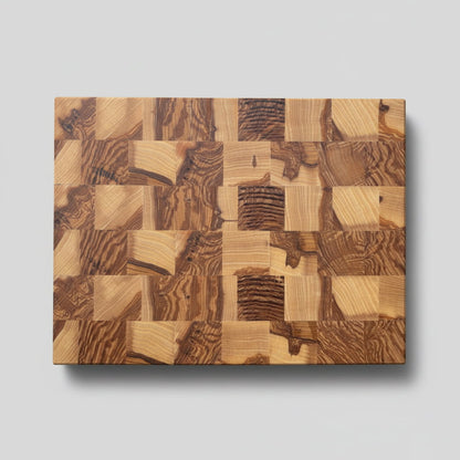 Hackblock Butcher Block Esche aus Stirnholz auf Arbeitsplatte Obenansicht