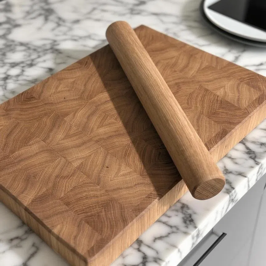 Nudelholz auf Schneidebrett in Küche