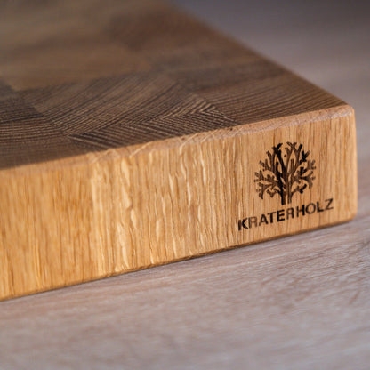 Schneidebrett Stirnholz Eiche Logo