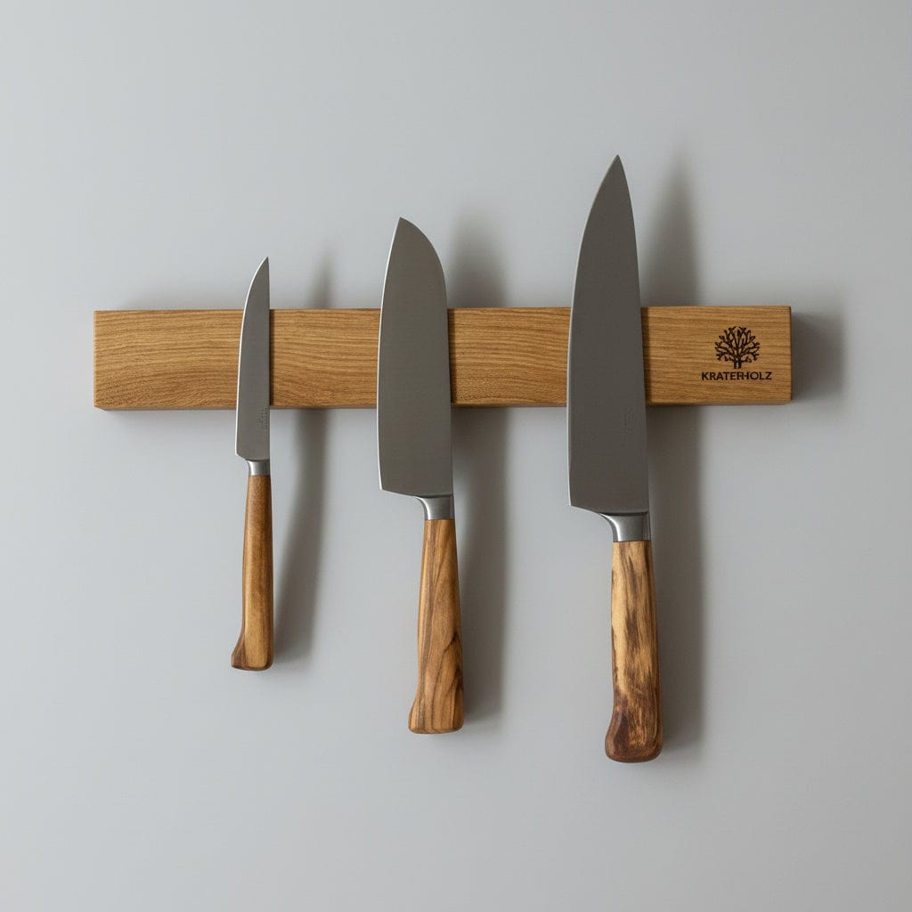 Magnetische Messerleiste mit Küchenmesser Santoku und Steakmesser