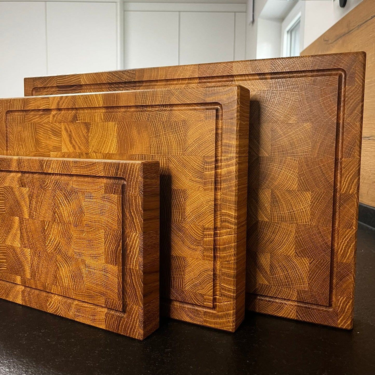 Stirnholzbretter Eiche mit Saftrille 3 Größen