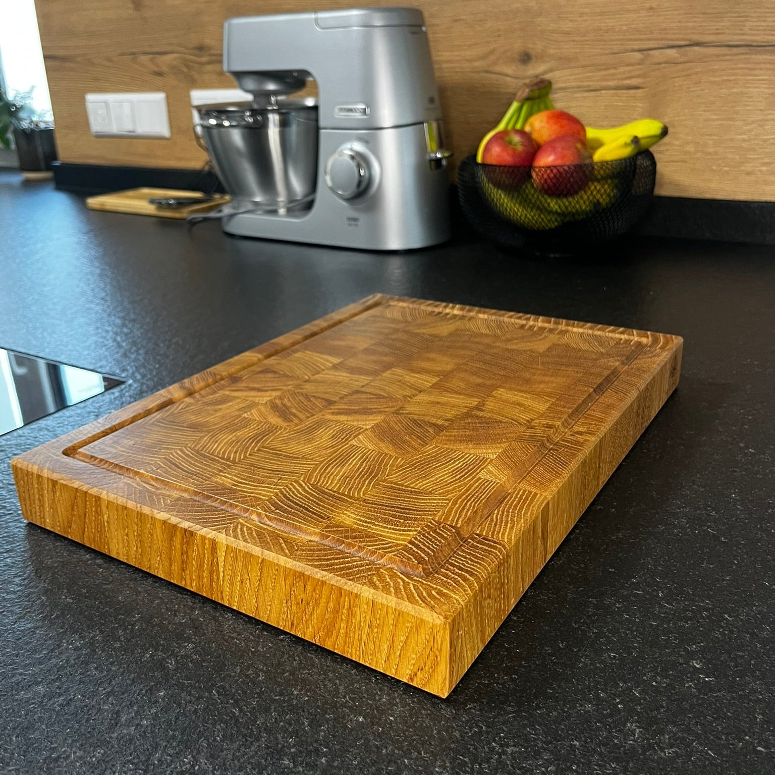 Schneidebrett Stirnholz Eiche mit Saftrille