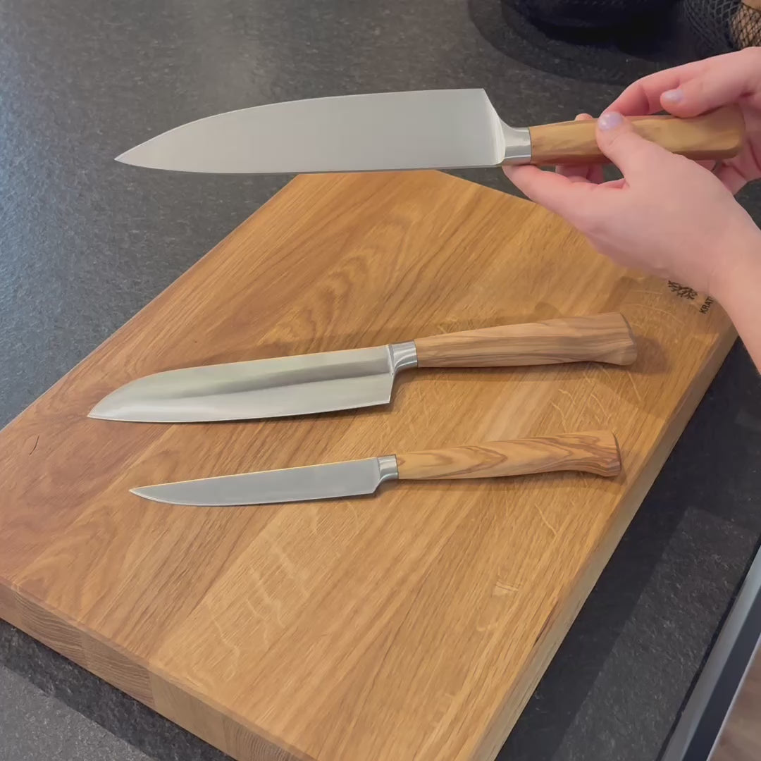 Messerset mit Olivenholzgriff aus Santokumesser Küchenmesser und Steakmesser